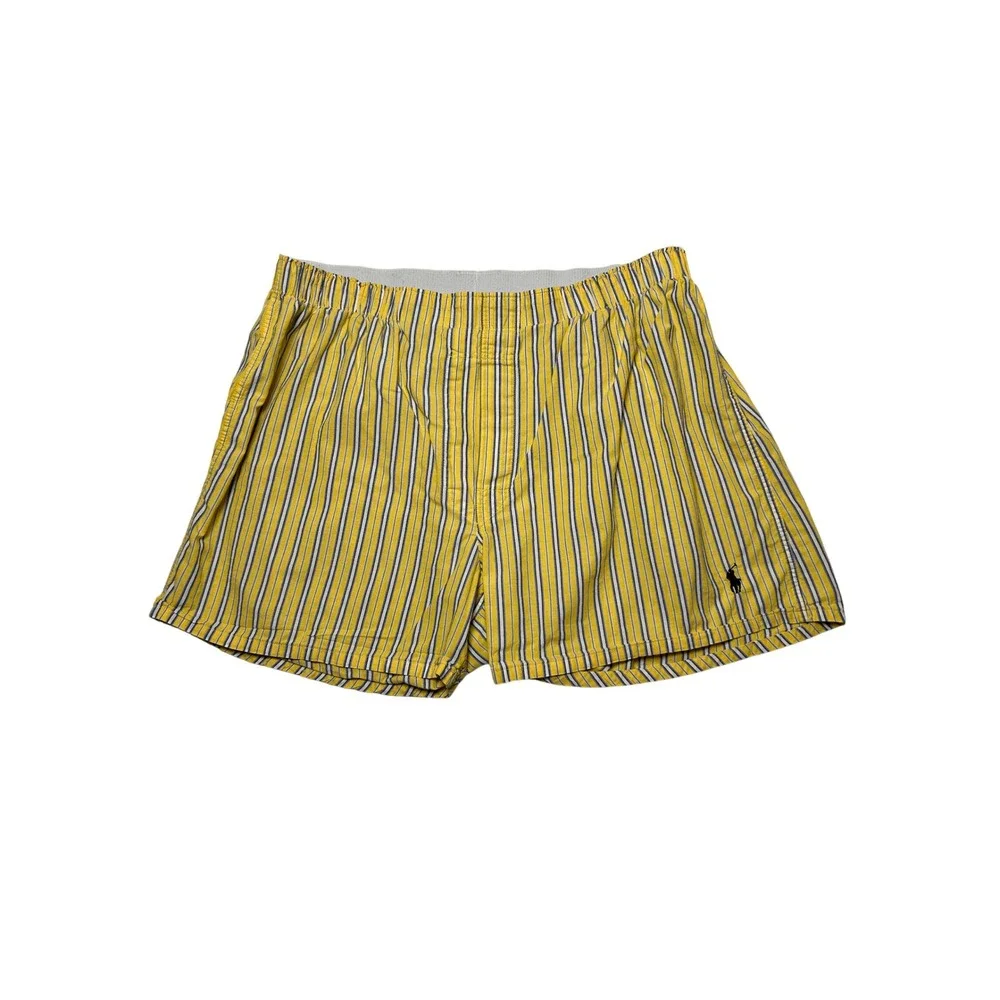 Polo Ralph Lauren Men Yellow Cotton Striped Boxer Lounge Shorts L Preppy Classic